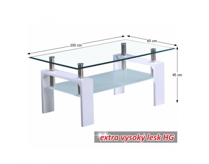 Konferenčný stolík Libor CT1020 New - biely vysoký lesk / číre sklo