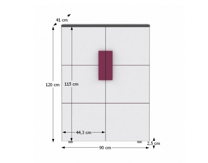 Dvojdverová komoda Lobete 40 - sivá / biela / fialová