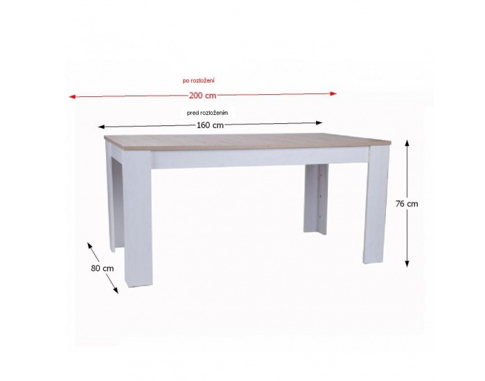 Rozkladací jedálenský stôl Provensal - biela / dub san remo