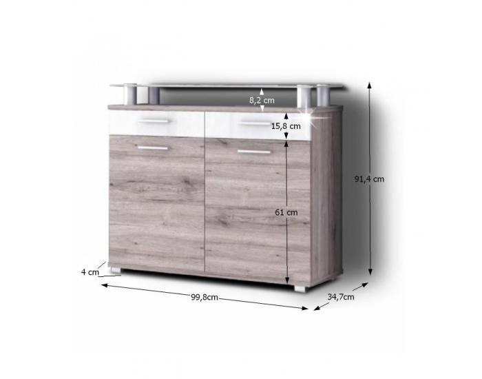 Botník (skrinka na topánky) s nadstavbou Rachel - dub canyon / biely vysoký lesk