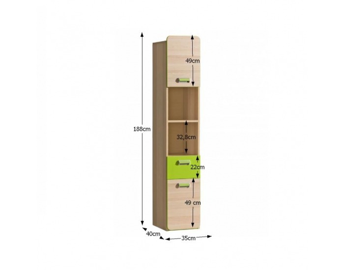 Regál Ego L3 - jaseň / zelená