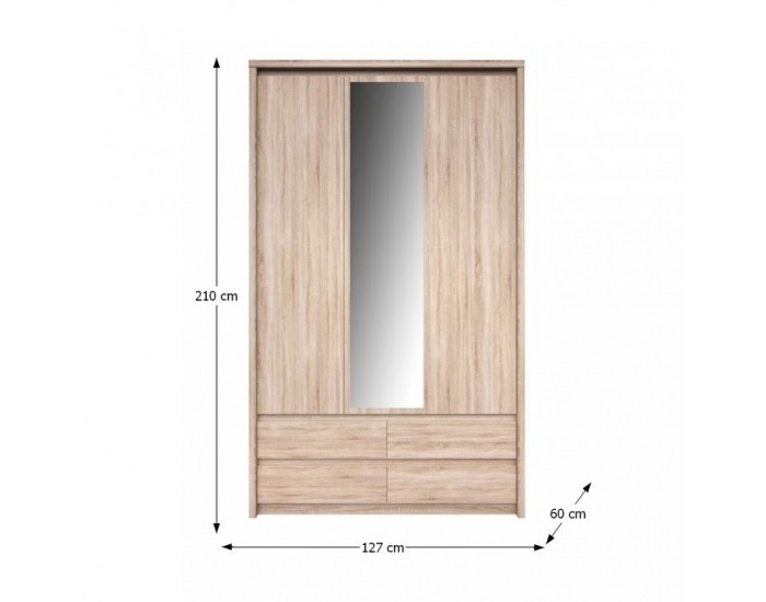 Šatníková skriňa so zrkadlom Norty Typ 1 3D - dub sonoma