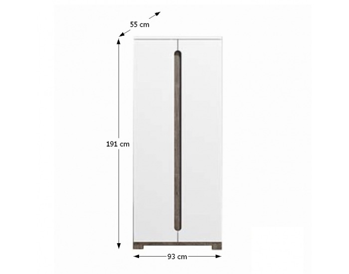 Šatníková skriňa Lorien LS 72 2D - san remo / biela / biely vysoký lesk
