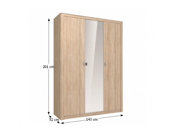 Šatníková skriňa so zrkadlom Kleon S3D 3D - dub sonoma