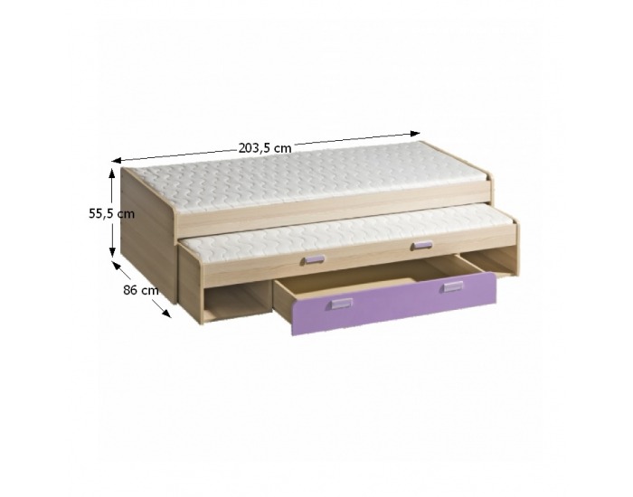 Rozkladacia posteľ s prístelkou Ego L16 80 - jaseň / fialová