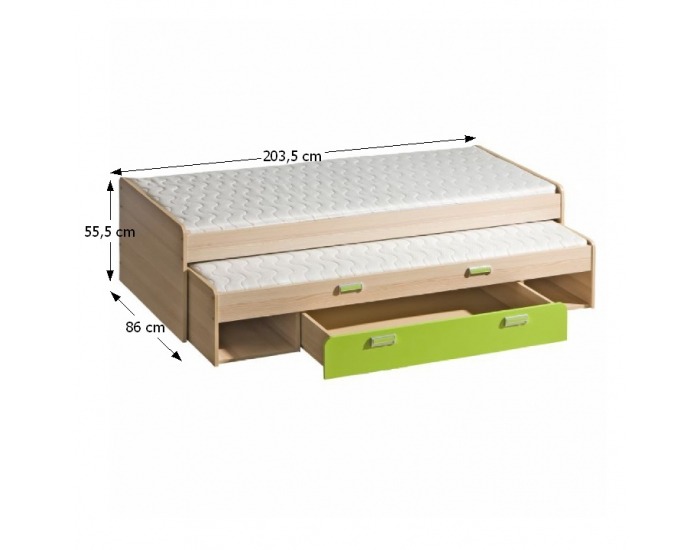 Rozkladacia posteľ s prístelkou Ego L16 80 - jaseň / zelená