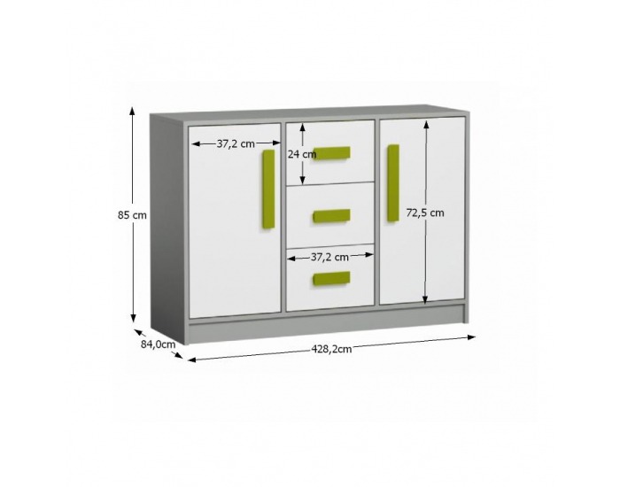 Dvojdverová komoda Piere P06 - sivá / biela / zelená