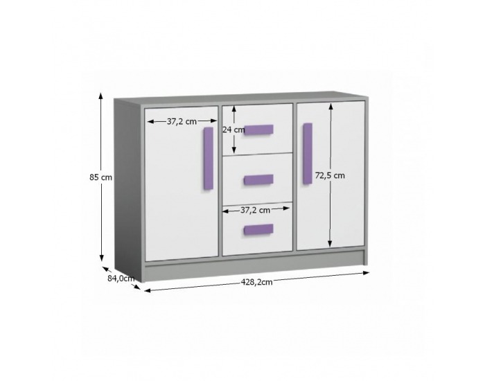 Dvojdverová komoda Piere P06 - sivá / biela / fialová