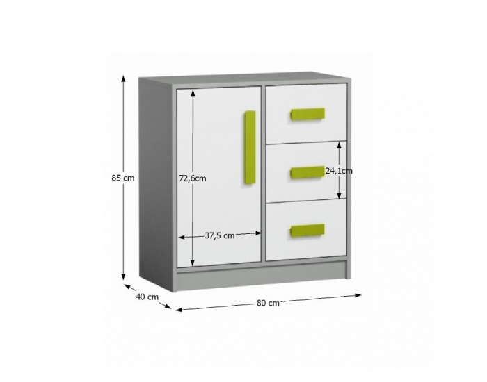 Komoda Piere P07 - sivá / biela / zelená