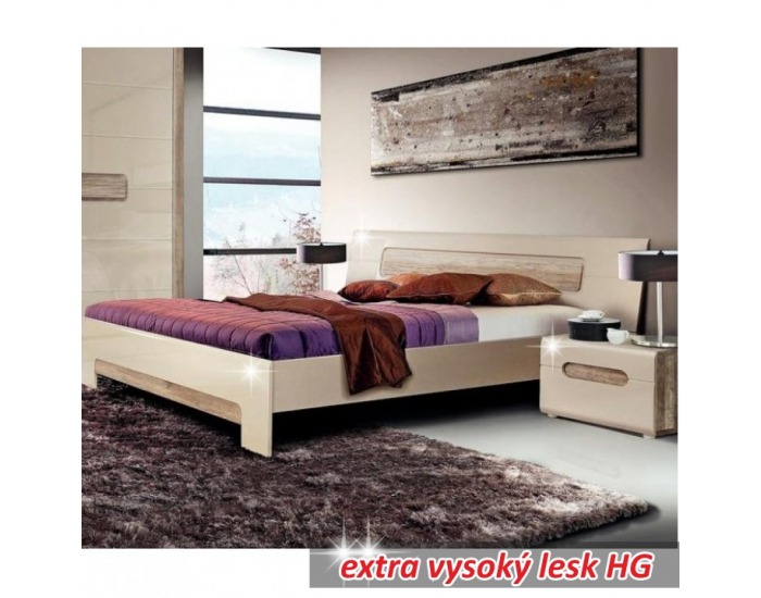 Posteľový rám Triztan 160 - dub antický / béžový vysoký lesk