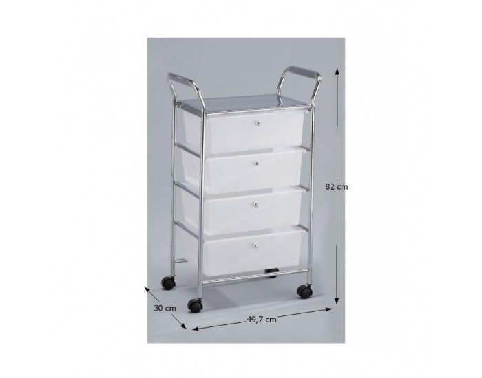 Regál na kolieskach Anile 4 - mliečna / chróm