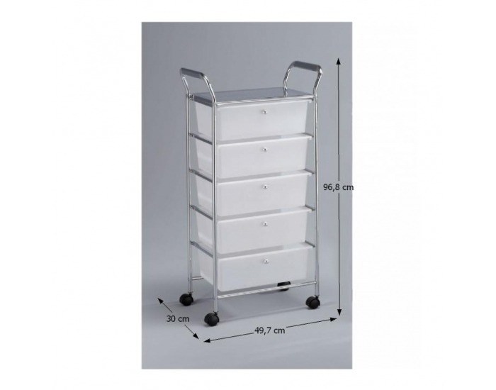 Regál na kolieskach Anile 5 - mliečna / chróm