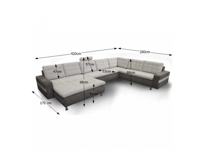 Rohová sedačka U Trikar U P - svetlosivá / tmavosivá