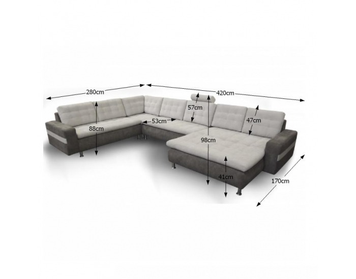 Rohová sedačka U Trikar U L - svetlosivá / tmavosivá