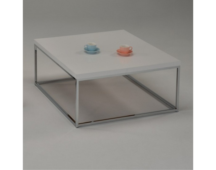 Konferenčný stolík Natanel - biely vysoký lesk / chróm