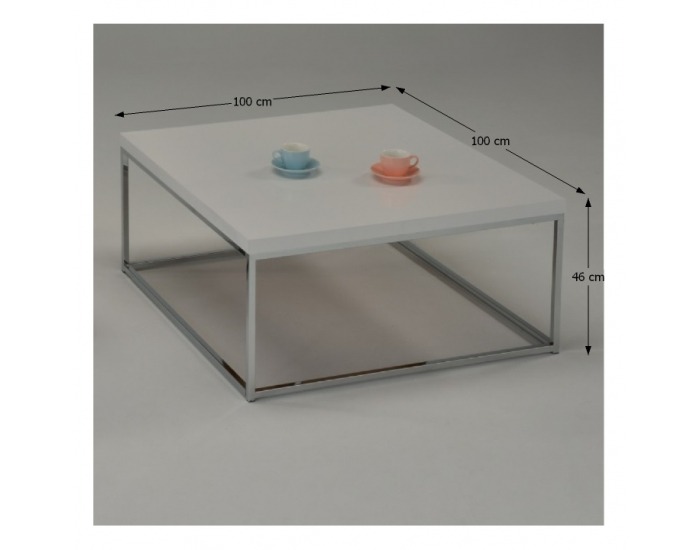 Konferenčný stolík Natanel - biely vysoký lesk / chróm