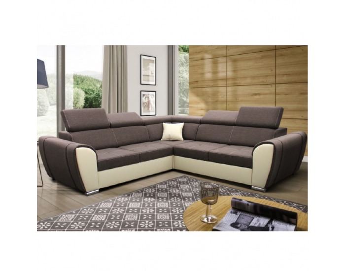 Rohová sedačka s rozkladom a úložným priestorom Bovie L - hnedá / béžová