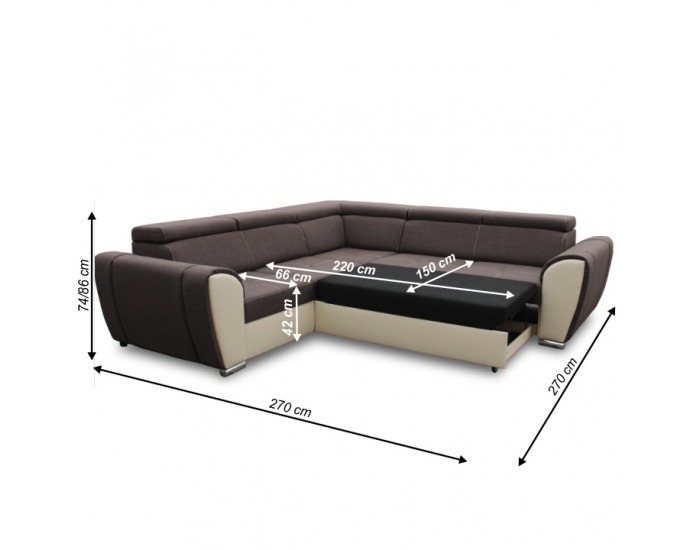 Rohová sedačka s rozkladom a úložným priestorom Bovie L - hnedá / béžová