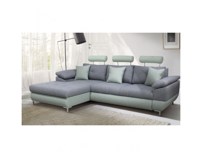 Rohová sedačka s rozkladom a úložným priestorom Tvins L - sivá / mentolová