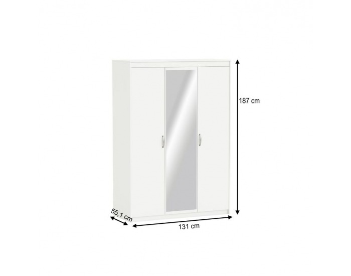 Šatníková skriňa so zrkadlom Ambian 3D - biela