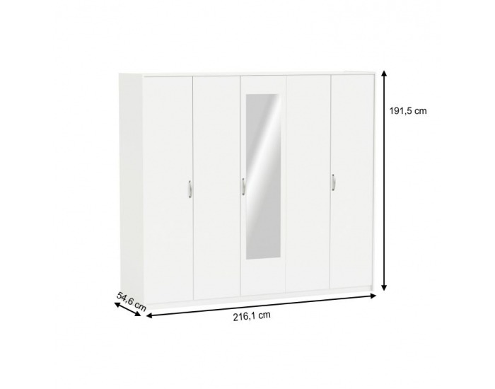 Šatníková skriňa so zrkadlom Ambian 5D - biela