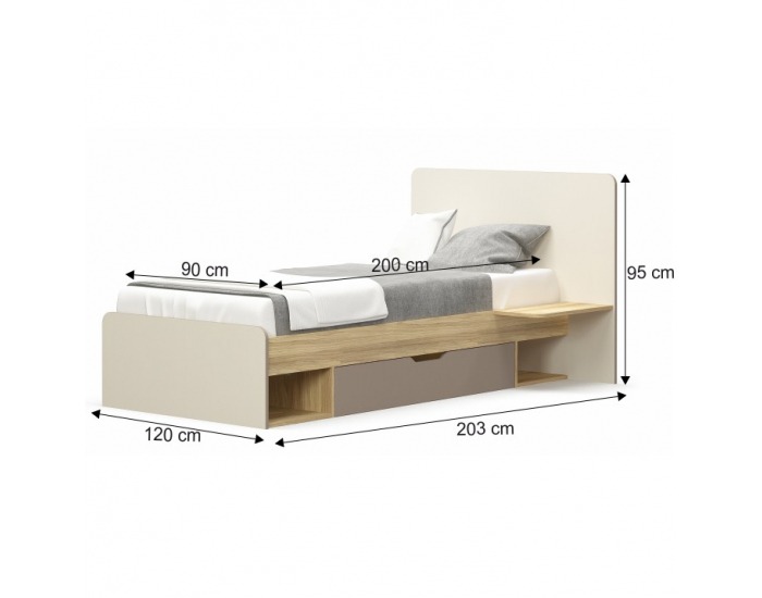 Posteľový rám s úložným priestorom Lotty 1S/90 - dub jačmenný / champagne / cappuccino