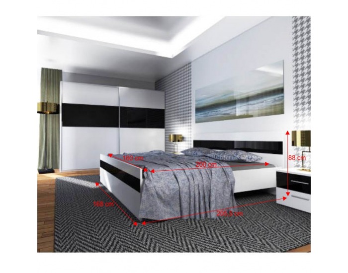 Posteľový rám Devon 160 - biela / čierny lesk