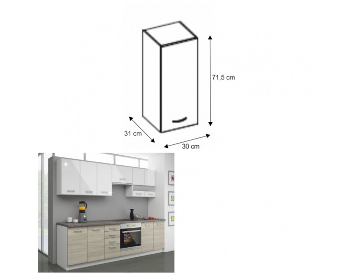 Horná kuchynská skrinka Lewis 30 G-72 - biely vysoký lesk
