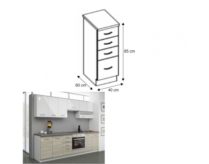Dolná kuchynská skrinka Lewis 40 D 4S ZB - dub late