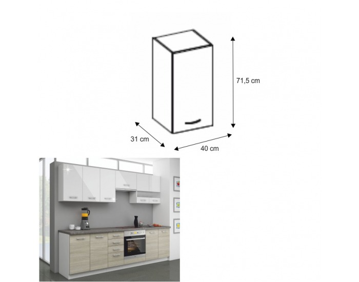 Horná kuchynská skrinka Lewis 40 G-72 - biely vysoký lesk