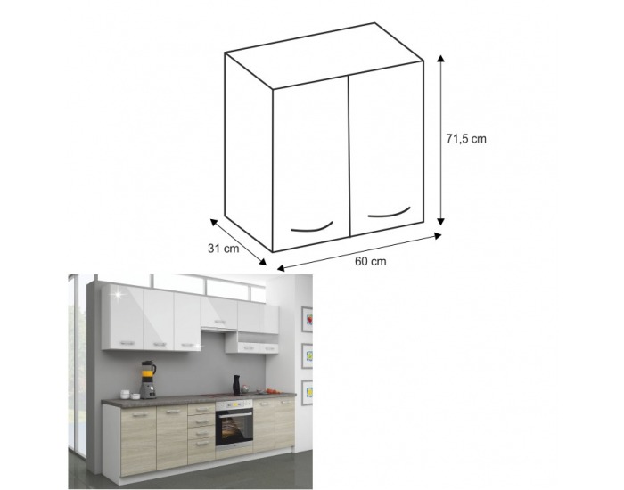 Horná kuchynská skrinka Lewis 60 G-72 - biely vysoký lesk