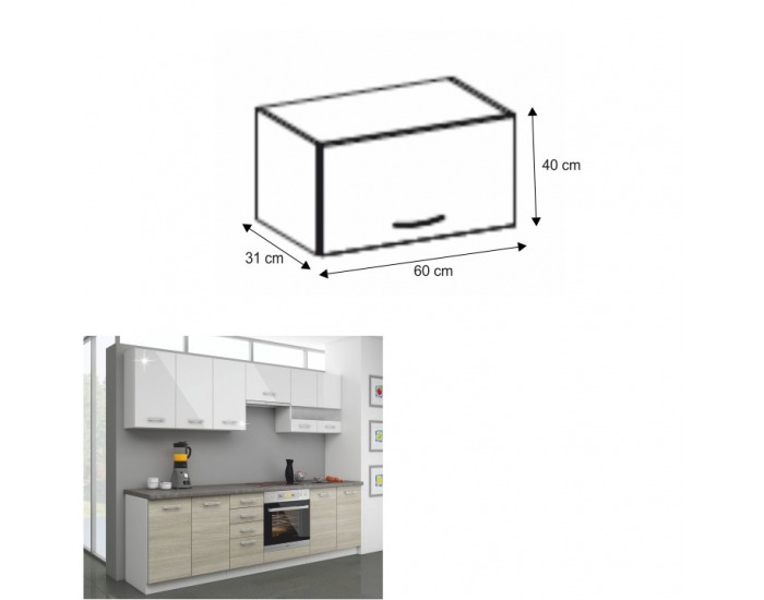 Horná kuchynská skrinka Lewis 60 OK-40 - biely vysoký lesk