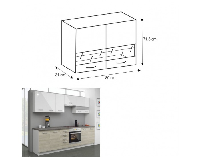 Horná kuchynská skrinka Lewis 80 GS-72 - biely vysoký lesk