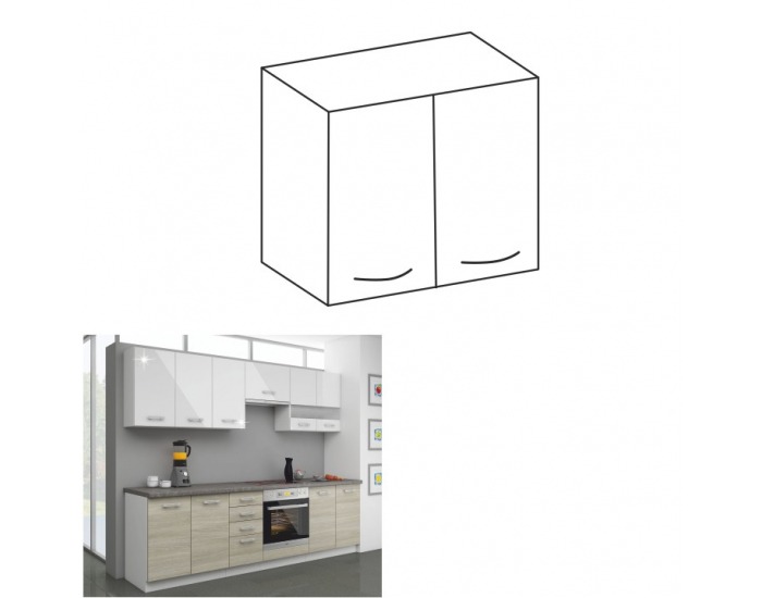 Horná kuchynská skrinka Lewis 80 G-72 - biely vysoký lesk