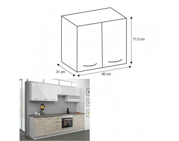 Horná kuchynská skrinka Lewis 80 G-72 - biely vysoký lesk