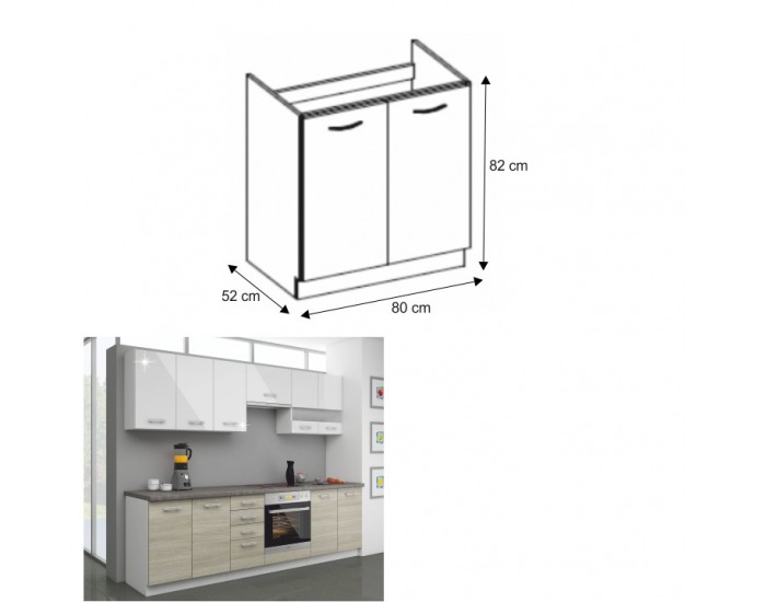 Drezová kuchynská skrinka Lewis 80ZL 2F BB - dub late