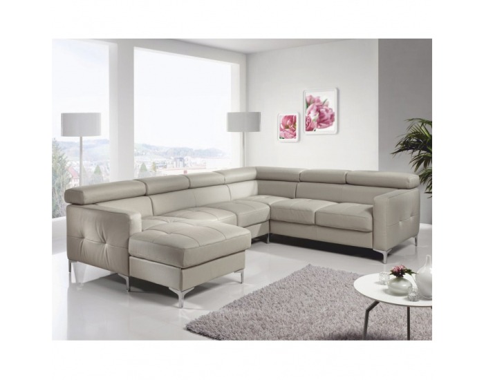 Kožená rohová sedačka U s rozkladom Sammy P - piesková koža (Yak Sand M6903)