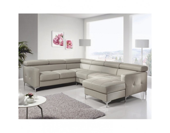 Kožená rohová sedačka U s rozkladom Sammy L - piesková koža (Yak Sand M6903)