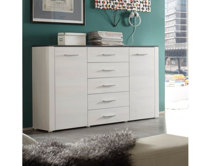 Dvojdverová komoda Dastan - biela / tmavohnedá touchwood