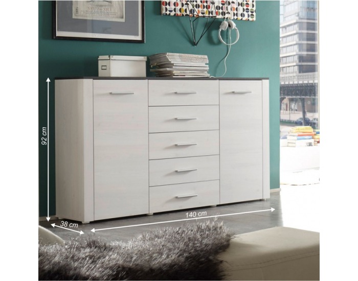 Dvojdverová komoda Dastan - biela / tmavohnedá touchwood