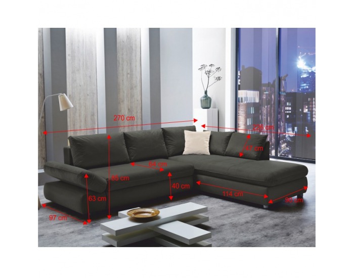 Rohová sedačka s rozkladom a úložným priestorom Sylt L/P - sivá