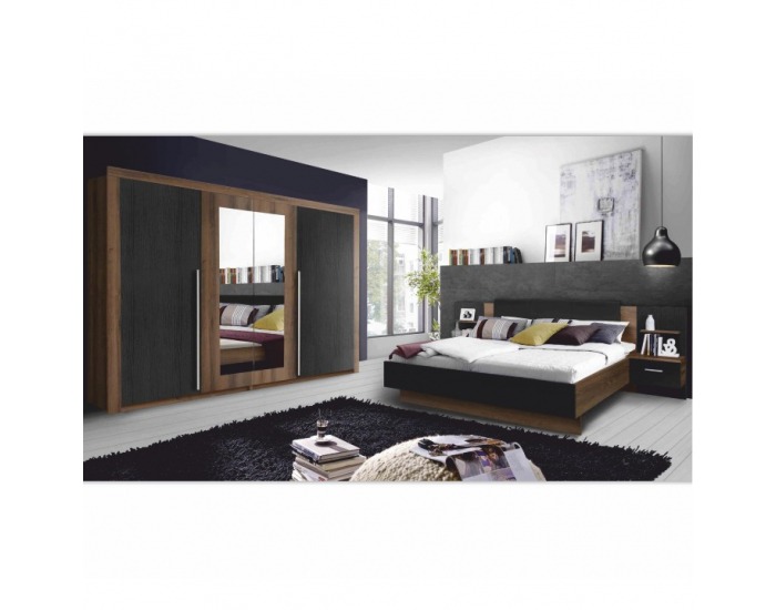 Šatníková skriňa so zrkadlom Asmar 2D - dub tmavý / dub čierny