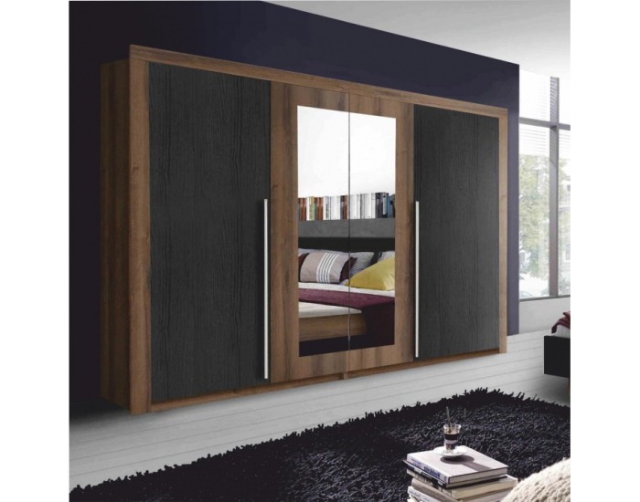 Šatníková skriňa so zrkadlom Asmar 2D - dub tmavý / dub čierny