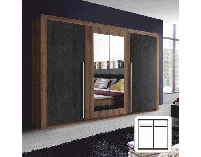 Šatníková skriňa so zrkadlom Asmar 2D - dub tmavý / dub čierny