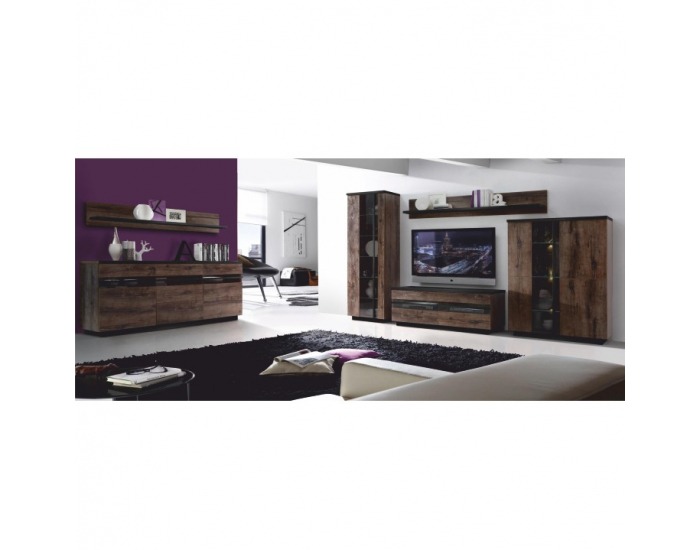 TV stolík s panelom a osvetlením Barbo Typ 9 - dub tmavý / čierna