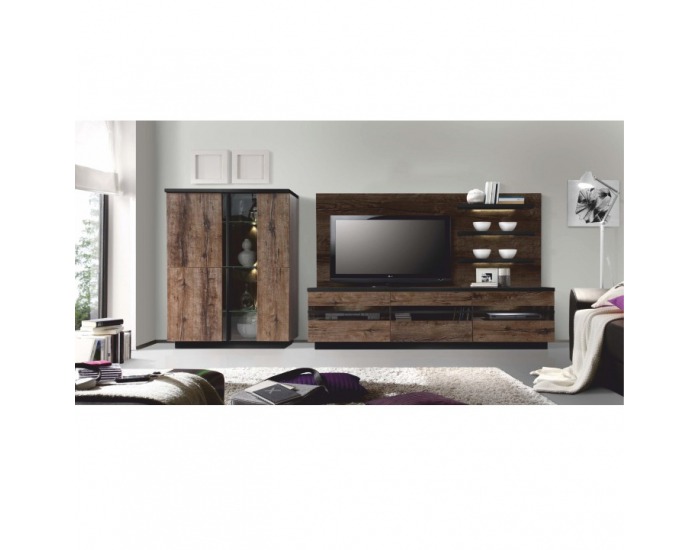 TV stolík s panelom a osvetlením Barbo Typ 9 - dub tmavý / čierna