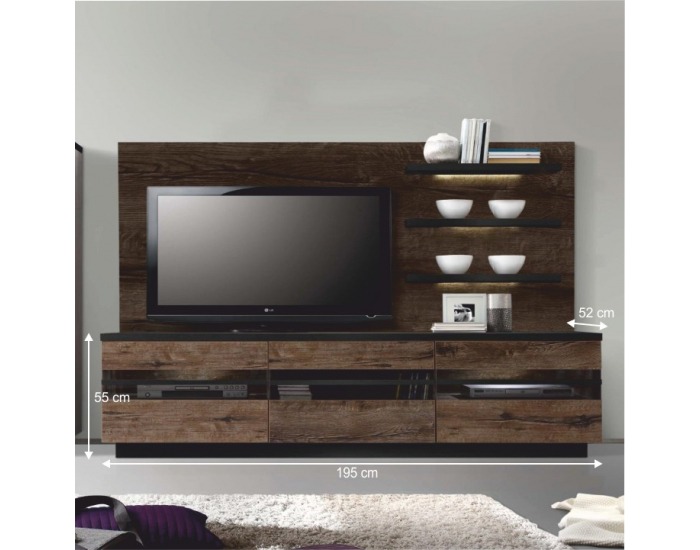 TV stolík s osvetlením Barbo Typ 2 - dub tmavý / čierna