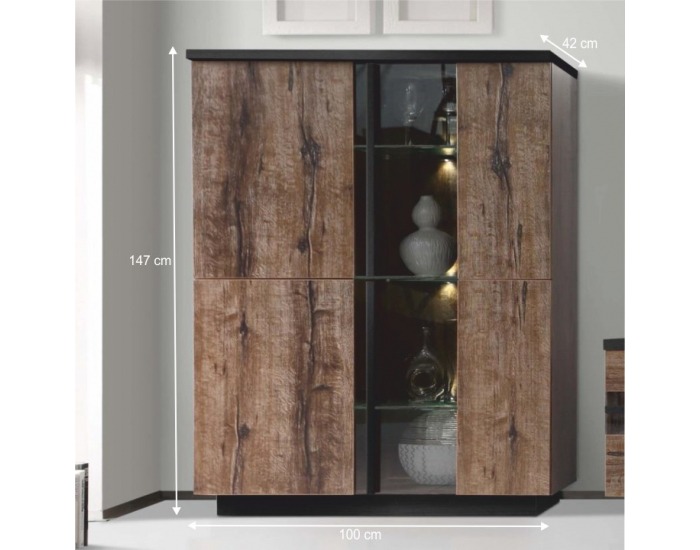 Vitrína s osvetlením Barbo Typ 6 - dub tmavý / čierna