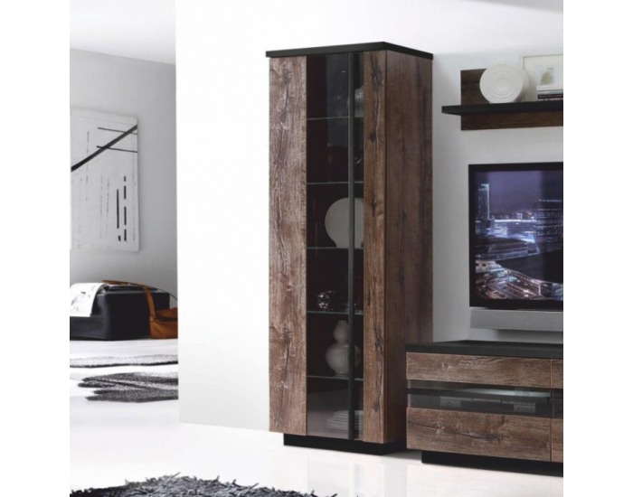 Vitrína s osvetlením Barbo Typ 8 - dub tmavý / čierna