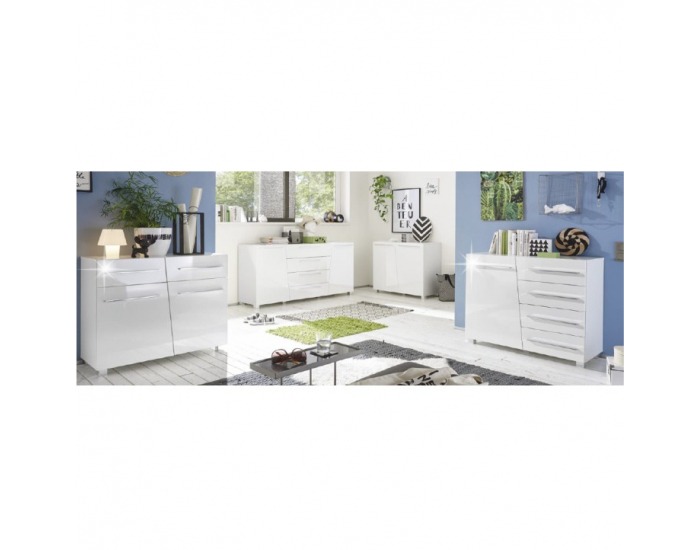 Dvojdverová komoda Stragy Typ 2 - biely vysoký lesk